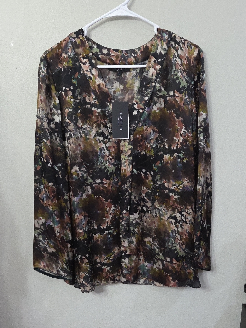 Lafayette 148 New York Black Multi-Color Abstract Print Blouse